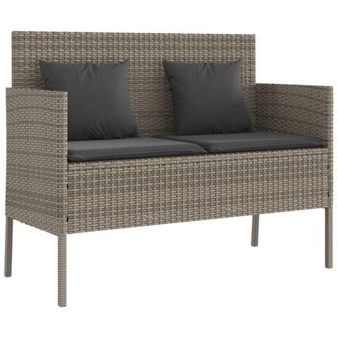 Panca da Giardino con Cuscini Grigia in Polyrattan - Foto 1