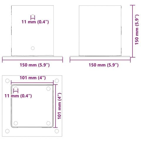 Basi per Pali Quadrate 12 pz Argento 101x101 mm Acciaio Zincato - Foto 2
