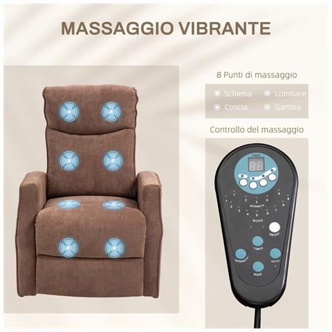 Poltrona Relax Alzapersona con 8 Punti Massaggio, Reclinazione a 135° e 2 Telecomandi, Marrone - Foto 2