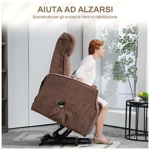 Poltrona Relax Alzapersona con 8 Punti Massaggio, Reclinazione a 135° e 2 Telecomandi, Marrone - Foto 6