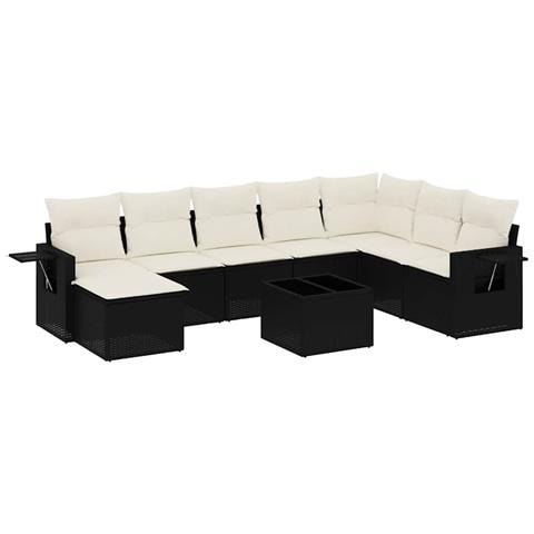 Set Divani Da Giardino 9 Pz Con Cuscini Nero In Polyrattan - Foto 1