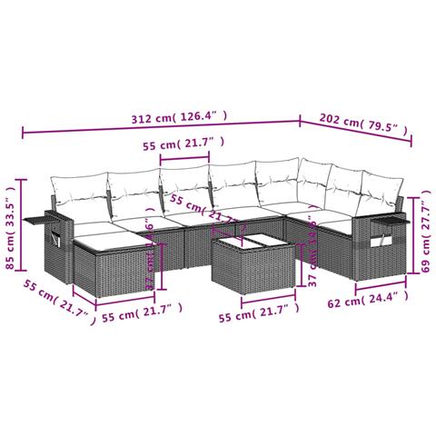 Set Divani Da Giardino 9 Pz Con Cuscini Nero In Polyrattan - Foto 2