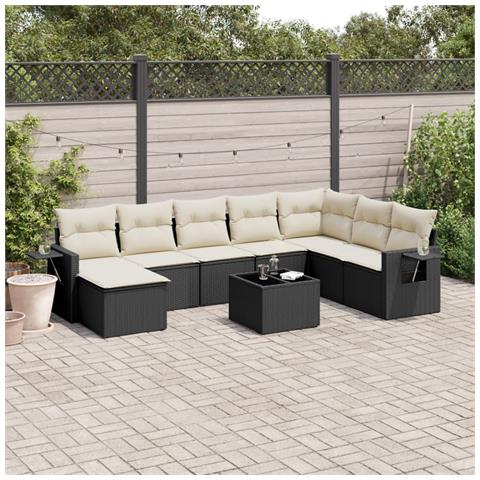 Set Divani Da Giardino 9 Pz Con Cuscini Nero In Polyrattan - Foto 3