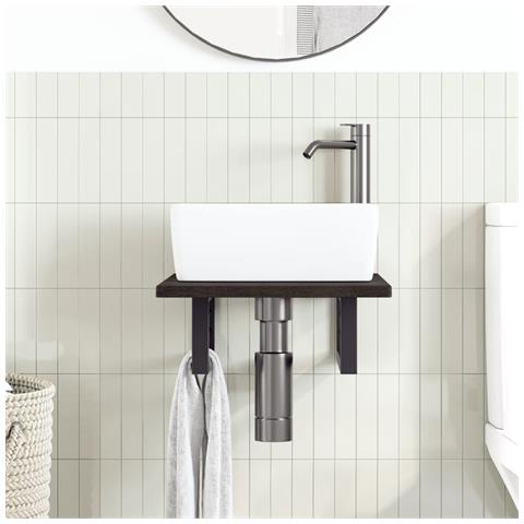 Ripiano A Parete Per Lavabo In Acciaio E Massello Di Rovere - Foto 2