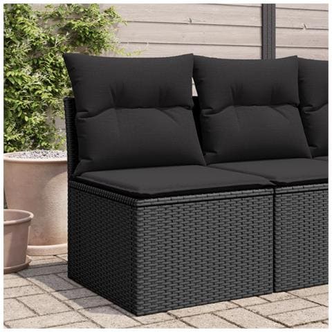Divano Giardino Senza Braccioli con Cuscini Nero in Polyrattan - Foto 2
