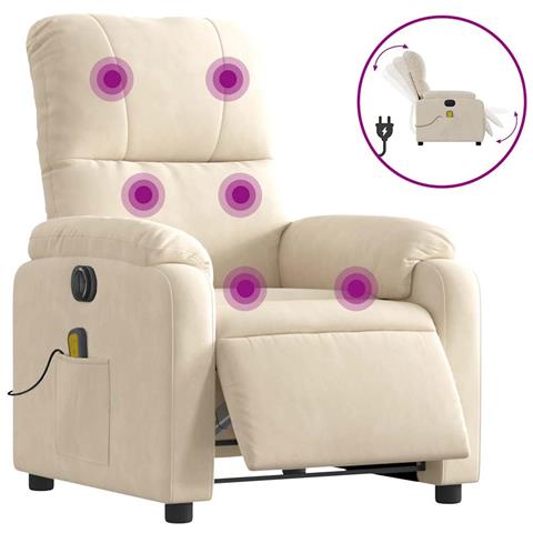 Poltrona Reclinabile Massaggiante Elettrica Beige Microfibra - Foto 1