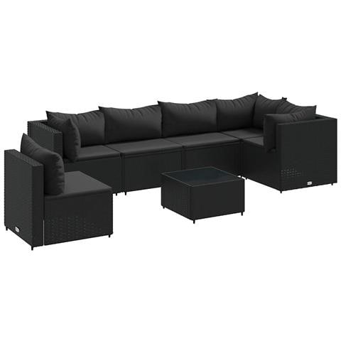 Set Salotto da Giardino con Cuscini 7pz Nero Polyrattan - Foto 1