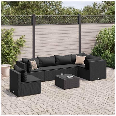 Set Salotto da Giardino con Cuscini 7pz Nero Polyrattan - Foto 2