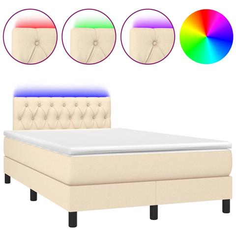 Letto a Molle con Materasso e LED Crema 120x190 cm in Tessuto - Foto 1