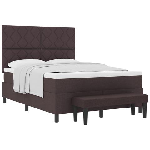 Letto con Rete e Materasso & Panca Marrone Scuro 160x200 cm Tessuto - Foto 1
