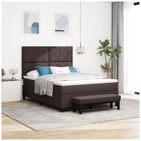 Letto con Rete e Materasso & Panca Marrone Scuro 160x200 cm Tessuto - Foto 2