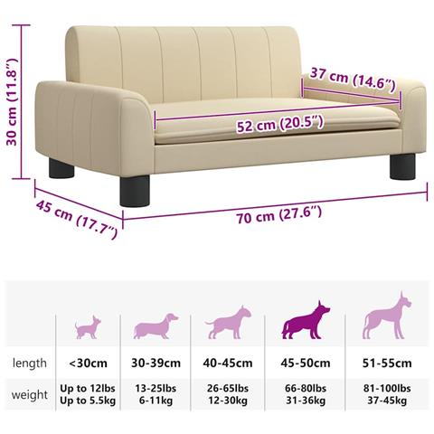 Lettino per Cani Crema 70x45x30 cm in Tessuto - Foto 7