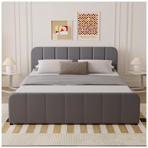 Tampa Letto Con Box Contenitore 140x190cm In Velluto Grigio - Foto 1