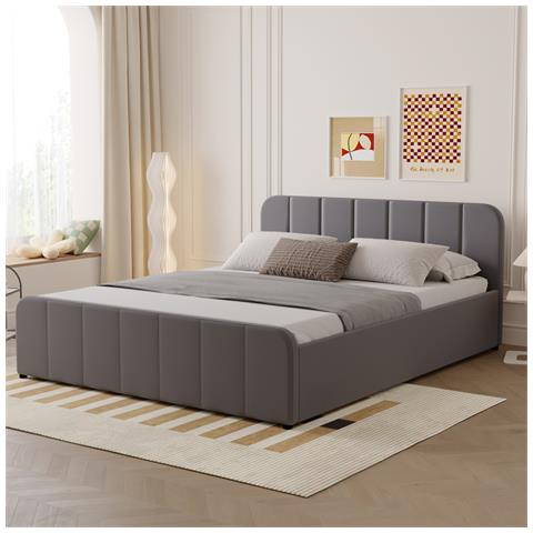 Tampa Letto Con Box Contenitore 140x190cm In Velluto Grigio - Foto 5
