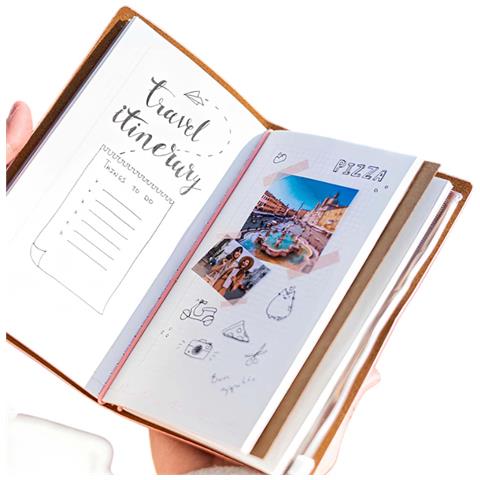 Taccuino Di Viaggio Formato B6 Con 2 Taccuini Intercambiabili E Tasca, Rosa - Foto 5