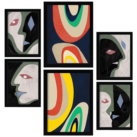 Set Di 6 Stampe Arti Contrastanti In Dipinti Decorativi Estetici Astratti Di Lovers Per Il Tuo Soggiorno Di Casa A3 & A4 Cornice Nera - Foto 1
