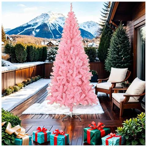 Albero Di Natale Artificiale Sottile Con Base Rosa 210 Cm Pvc - Foto 1