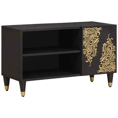 Mobile TV Nero 80 x 33 x 46 cm Legno di mango massello - Foto 1