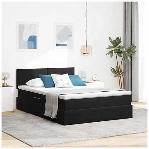 Letto con contenitore e LED Nero 140 x 200 cm Velluto - Foto 2