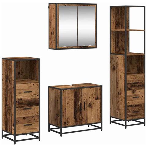 Set di mobili per il bagno con cassetto 4 pcs Legno vecchio - Foto 1