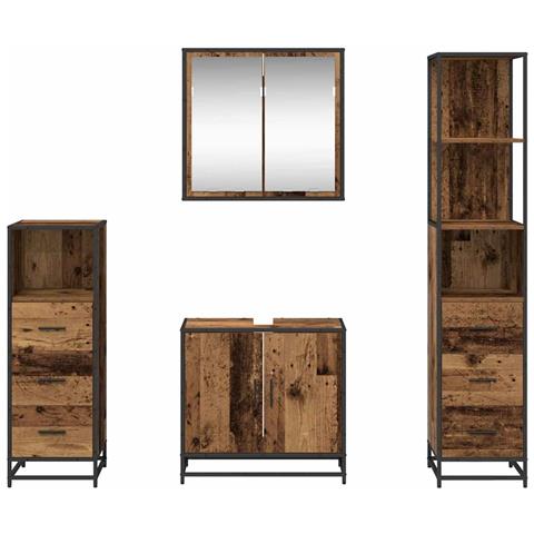 Set di mobili per il bagno con cassetto 4 pcs Legno vecchio - Foto 9