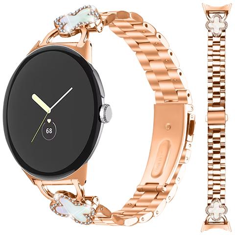 Cinturino In Acciaio Inossidabile Color Oro Rosa Con Quadrifoglio Compatibile Con Google Pixel - Foto 1