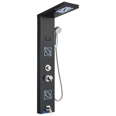 Pannello doccia Blackswan, modello M9007 nero con LED, display digitale, bocca di erogazione e funzioni SPA, dimensioni 114 cm - Foto 1