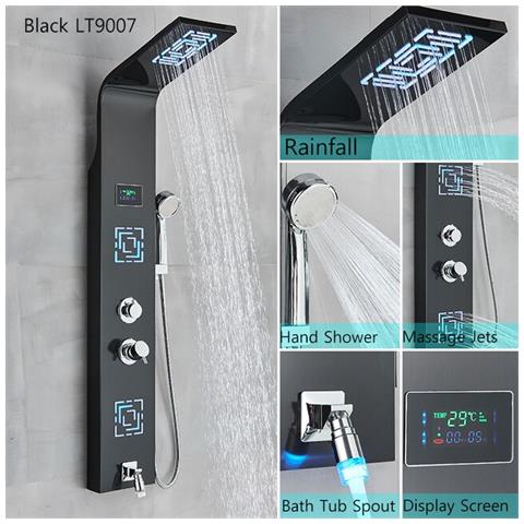 Pannello doccia Blackswan, modello M9007 nero con LED, display digitale, bocca di erogazione e funzioni SPA, dimensioni 114 cm - Foto 2