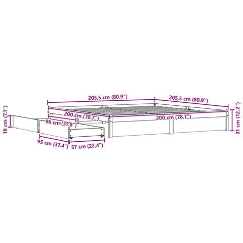 Struttura del letto con cassetto Marrone cerato 200 x 200 cm - Foto 9