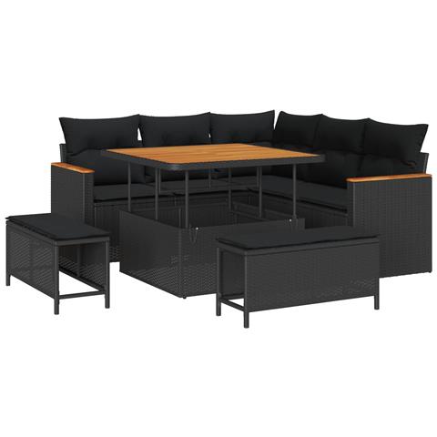 Set Divano da Giardino con cuscino 8 pcs Nero Poly Rattan - Foto 1