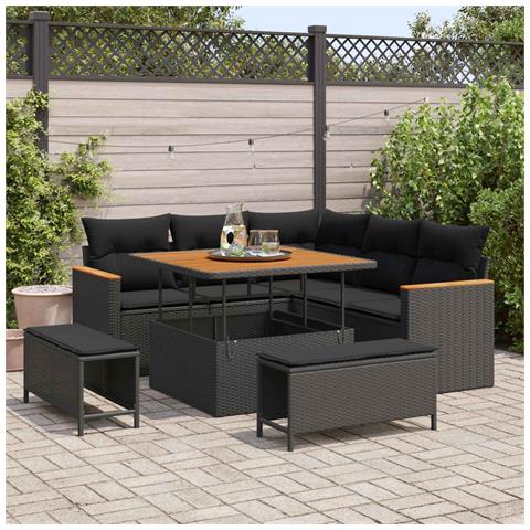 Set Divano da Giardino con cuscino 8 pcs Nero Poly Rattan - Foto 2