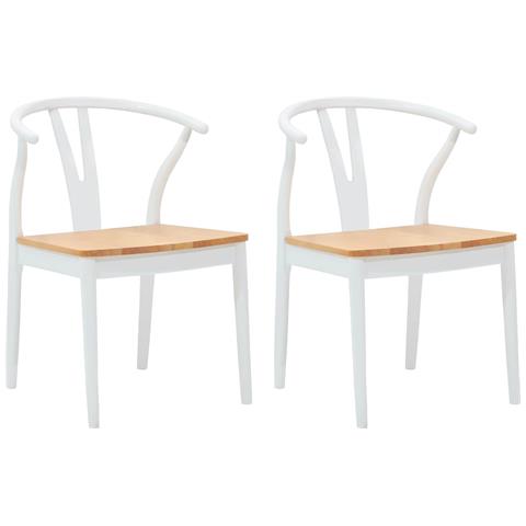 Sedia da pranzo 2 pcs Bianco e Naturale Legno di gomma solido - Foto 1