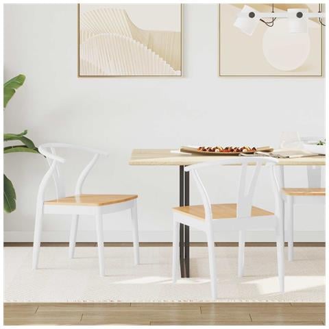 Sedia da pranzo 2 pcs Bianco e Naturale Legno di gomma solido - Foto 2