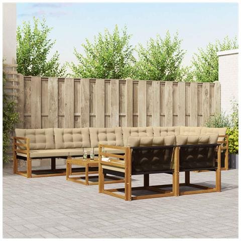Set di divani da esterno con cuscino 9 pcs Naturale e Beige - Foto 2