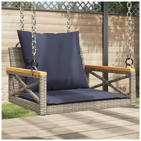 Panchina Dondolo con Cuscini Grigia 63x62x40 cm in Polyrattan - Foto 2