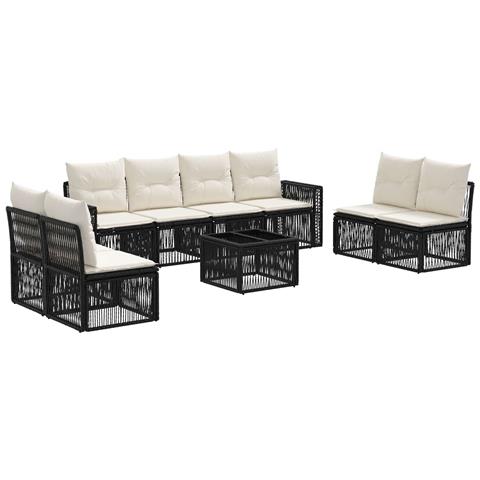 Set Divano da Giardino 9 pcs Nero e Bianco Crema polyrattan - Foto 1