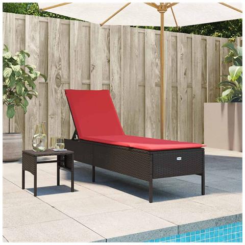 Lettino prendisole con Tavolino e Cuscino in Polyrattan Marrone - Foto 2