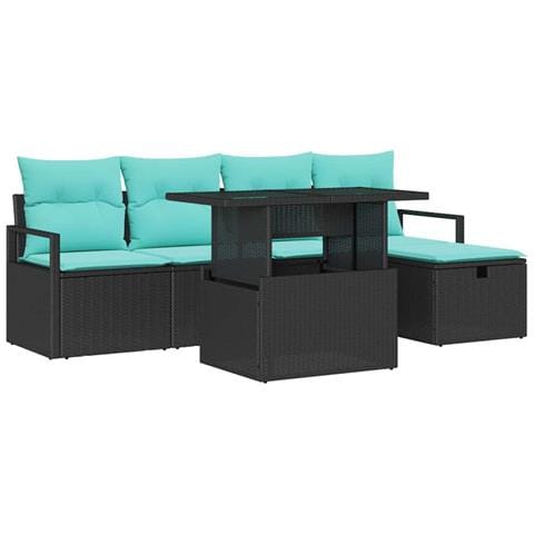 Set Divano da Giardino 6 pz Nero polyrattan - Foto 1