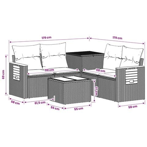 Set di divani 6 pz Nero Rattan sintetico e Acciaio - Foto 10