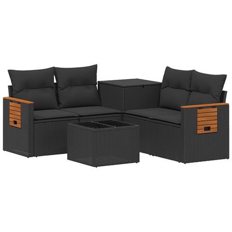 Set di divani 6 pz Nero Rattan sintetico e Acciaio - Foto 1