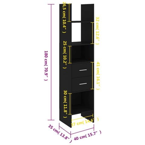 Libreria Nera 40x35x180 cm in Legno Multistrato - Foto 2