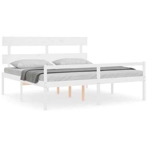 Letto per Anziani con Testiera Bianco Super King Legno Massello - Foto 1