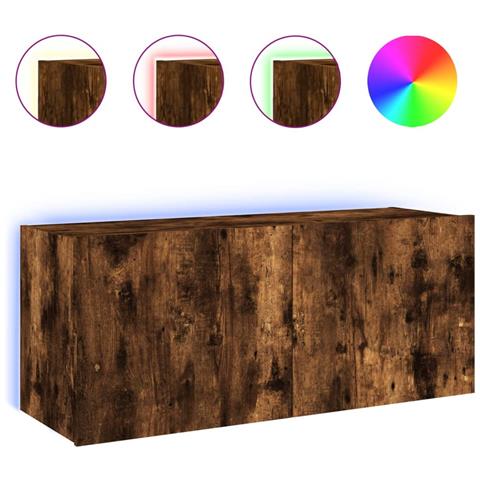 Mobile Tv A Parete Con Luci Led Rovere Fumo 100x35x41 Cm - Foto 2