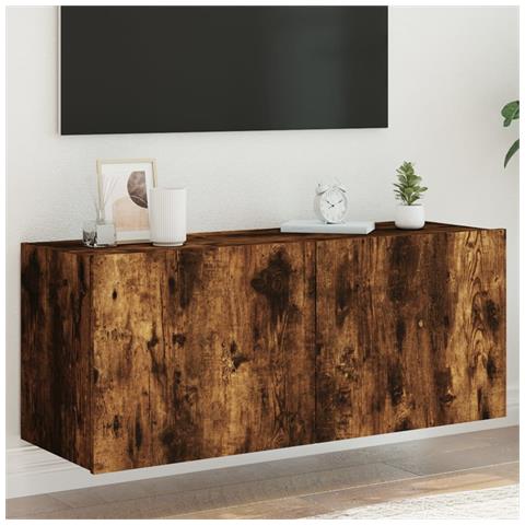 Mobile Tv A Parete Con Luci Led Rovere Fumo 100x35x41 Cm - Foto 1