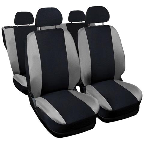 Coprisedili Per Auto Universali, Made In Italy, Set Fodere Protezione Sedili Anteriori E Posteriori, Schienale Dietro Con 2 Zip, Copertura Adattabile Colore - Nero \grigio Chiaro - Foto 1