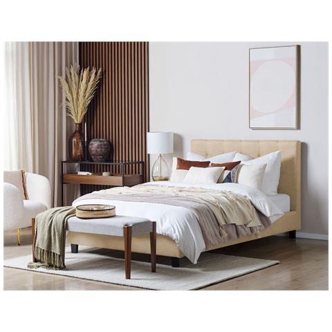 Letto Tessuto La Rochelle 140 X 200 Cm Beige - Foto 1