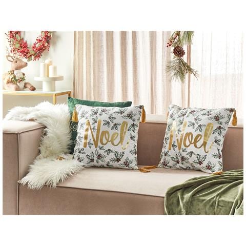 Set Di 2 Cuscini Zamia Cotone 45 X 45 Cm Bianco Modello Natalizio - Foto 1