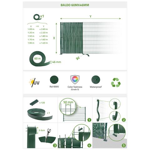 Rotolo Frangivista Pvc Flessibile Baldo 60m X 46mm Verde – Kit Oscuramento Con Profili & Clip - Foto 8