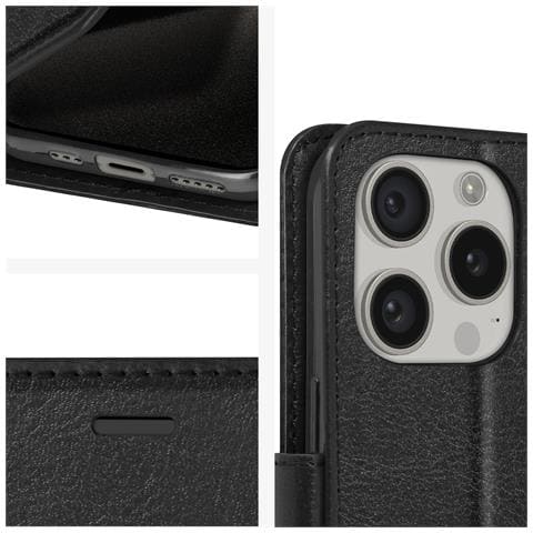 Custodia Per Iphone 15 Pro Portafoglio Funzione Supporto E Cordino, Nero - Foto 2