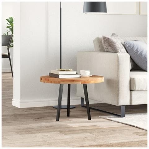 Piano Tavolo Rotondo 60x4 Cm In Legno Massello Di Acacia - Foto 3